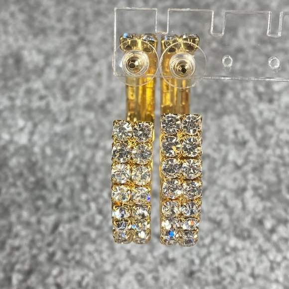 Gold Tone Hoop Rhinestone Pierced Post Earrings Women Sparkle Shine Dress Up - Picture 11 of 16